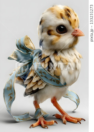 3D cartoon bird holding pastel ribbon isolated on white background 133231273