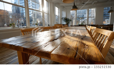 empty meeting room with long wooden table chairs minimalist modern design bright lighting empty meeting room with long wooden table chairs minimalist modern design bright lighting 133231530