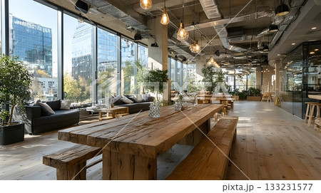 open coworking space empty tables bright...のイラスト素材 [133231577] - PIXTA