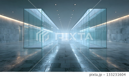 empty glass wall office modern desk clean background minimal design 133231604