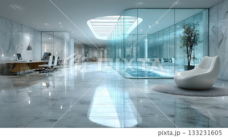 empty glass wall office modern desk clean background minimal design 133231605