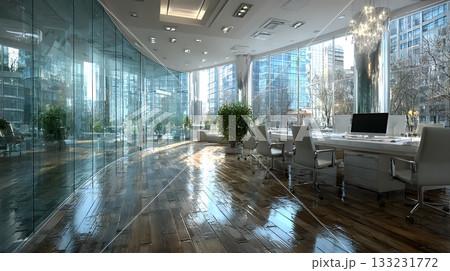empty glass wall office modern desk clean background minimal design 133231772