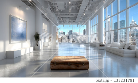 empty office presentation room whiteboard bright lighting clean design 133231781