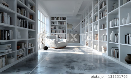 empty office library bookshelves modern clean...のイラスト素材 [133231793] - PIXTA