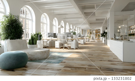 open corporate office floor plan empty modern furniture clean background 133231802