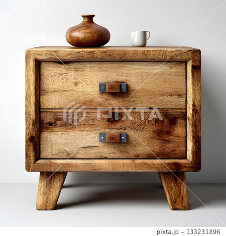 3D bedside table isolated on white background wooden texture 133231896
