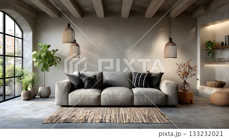 minimal living room with smart lighting empty sofa neutral tones clean interior minimal living room with smart lighting empty sofa neutral tones clean interior 133232021