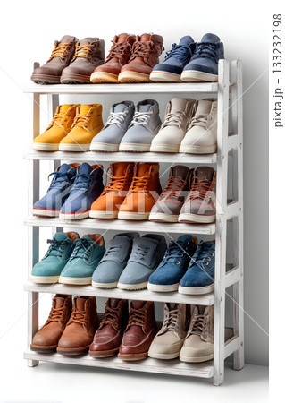 3D shoe rack isolated on white background 133232198