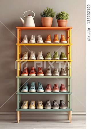 3D shoe rack isolated on white background 133232199