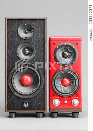 3D speaker set isolated on white background stereo 133232571