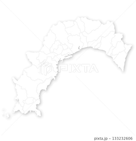 高知県と市町村の白地図 高知県と市町村の白地図 133232606