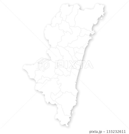 宮崎県と市町村の白地図 133232611