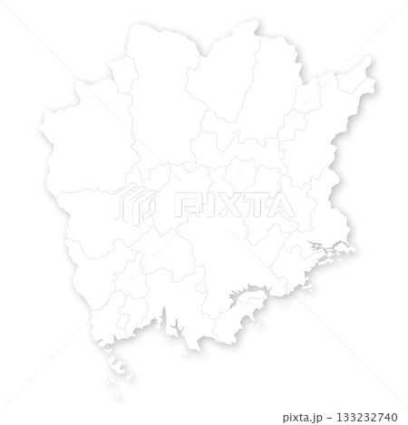 岡山県と市町村の白地図 133232740