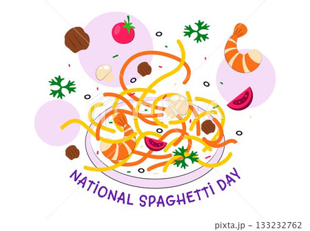 National Spaghetti Day Celebration Vector Illustration Featuring Various Noodle Dishes in a Fun And Festive Flat Style Cartoon Background National Spaghetti Day Celebration Vector Illustration Featuring Various Noodle Dishes in a Fun And Festive Flat Style Cartoon Background 133232762
