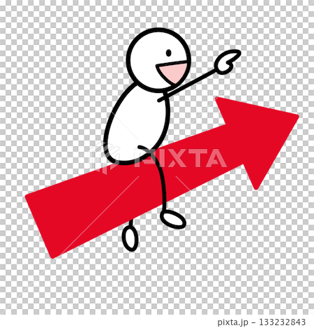 Stick figure riding on a rising red arrow 133232843