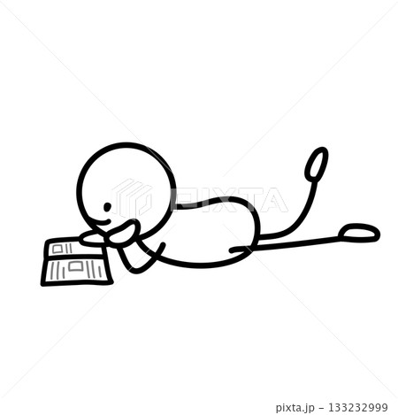 寝転がって本を読む棒人間 133232999