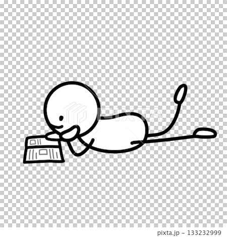 一個簡筆畫小人躺著看書 133232999