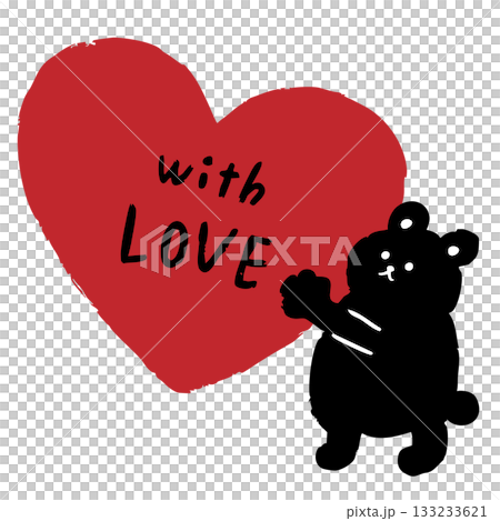 Hand-drawn illustration of a red heart and a bear | with LOVE 133233621
