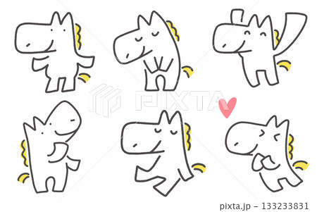 色々な表情とポーズの白馬のセット おじぎ 見上げる 座る 万歳 色々な表情とポーズの白馬のセット おじぎ 見上げる 座る 万歳 133233831