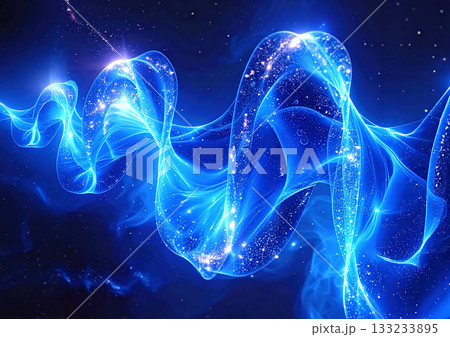 青いエネルギーの流れ - 抽象的なネオンライトモーション背景 133233895