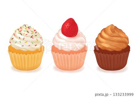 デコレーション・いちご・チョコのカップケーキのイラスト 133233999