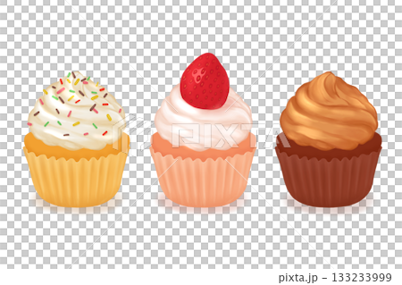 デコレーション・いちご・チョコのカップケーキのイラスト 133233999