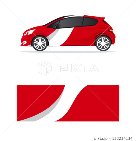 car wrap with split rectangular pattern with red design 133234134