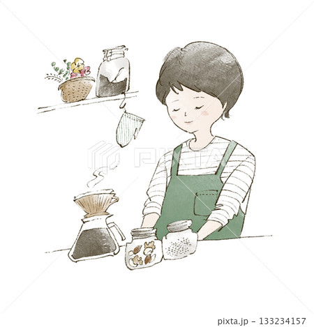 キッチンに立つカフェスタッフの女性 133234157