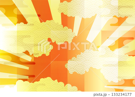 日の出　和柄　年賀状　金　背景	 133234177