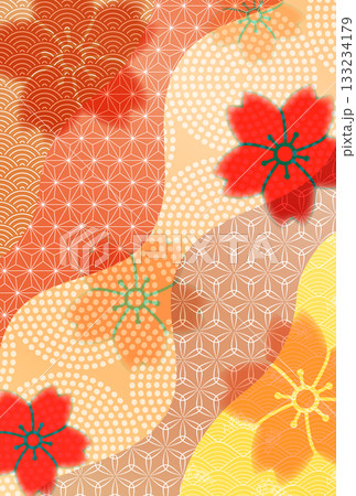 梅　和柄　年賀状　金　背景	 133234179