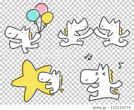 A set of cheerful and cute poses of white horses, musical notes, stars, balloons, and friends A set of cheerful and cute poses of white horses, musical notes, stars, balloons, and friends 133234274