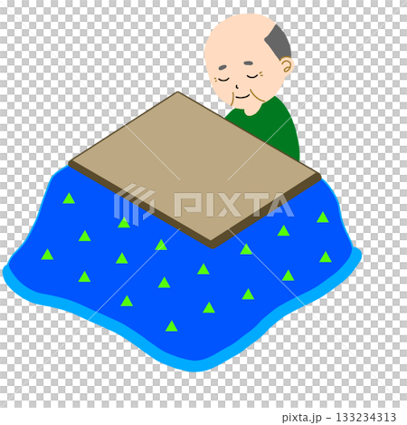 一位老人坐在被爐裡的插圖 133234313