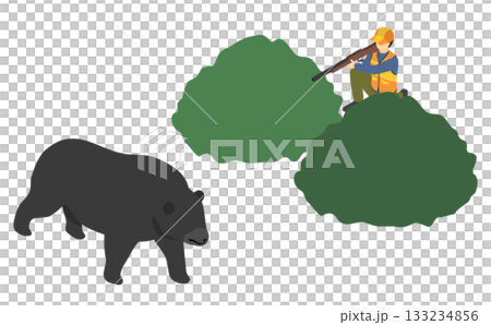 Isometric illustration: bear hunter 133234856
