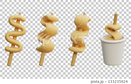 3D cartoon style Korean Odeng Fish Cake Skewer and Cup 133235024
