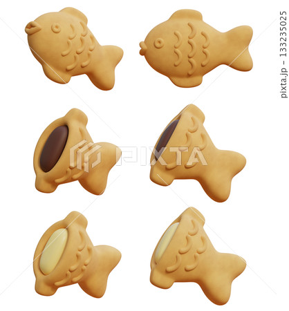 3D cartoon style asian taiyaki fish shape bun Bungeobbang 3D cartoon style asian taiyaki fish shape bun Bungeobbang 133235025