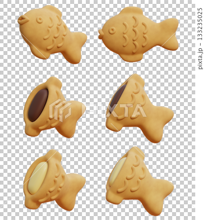 3D cartoon style asian taiyaki fish shape bun Bungeobbang 3D cartoon style asian taiyaki fish shape bun Bungeobbang 133235025