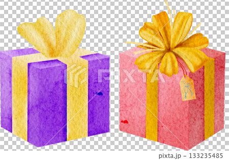 Watercolor gift boxes Hand drawn illustration isolated. Watercolor gift boxes Hand drawn illustration isolated. 133235485