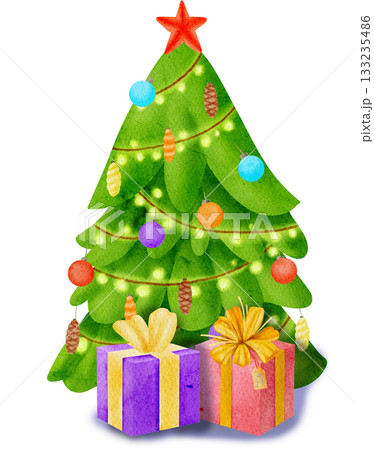 A Christmas tree decorated with gifts.A Christmas tree decorated with gifts. 133235486
