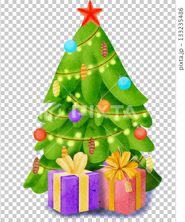 A Christmas tree decorated with gifts.A Christmas tree decorated with gifts. 133235486