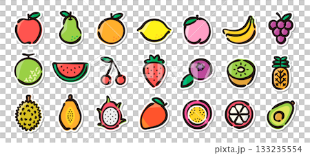 Hand-drawn fruit illustration sticker set. Fruit, food, and cooking vector material. 133235554