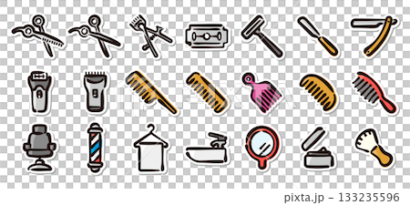 Barber shop, barber hand-drawn illustration sticker set Hairstyle, shaving vector material Barber shop, barber hand-drawn illustration sticker set Hairstyle, shaving vector material 133235596