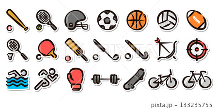 スポーツ手描きイラストステッカーセット フィットネス、エクストリームスポーツのベクター素材 スポーツ手描きイラストステッカーセット フィットネス、エクストリームスポーツのベクター素材 133235755