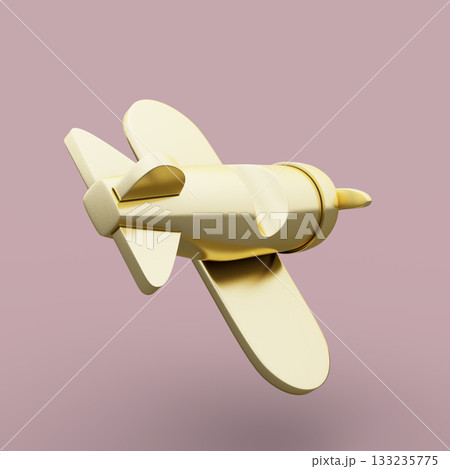 Airplane Toy from Golden Metal. 3D Illustration. File with Clipping Path. Airplane Toy from Golden Metal. 3D Illustration. File with Clipping Path. 133235775