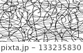 abstract pattern featuring bold, hand drawn brush stroke lines, loops, squiggles, and grunge ink textures on white background. 133235830