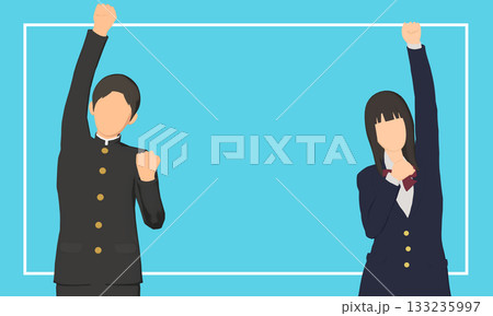 ガッツポーズする学生の男女 133235997