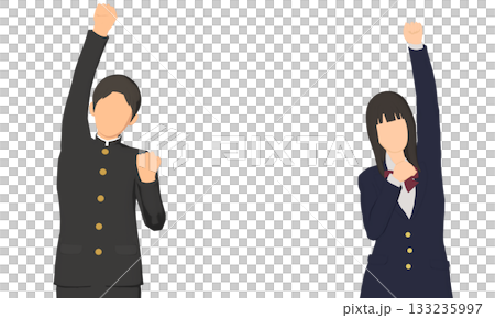 ガッツポーズする学生の男女 133235997