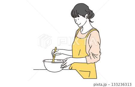 調理をする若い女性のイラスト素材 133236313