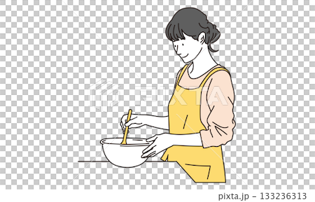 調理をする若い女性のイラスト素材 133236313