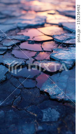 Abstract background of colorful melting snow and ice reflecting sunset light Abstract background of colorful melting snow and ice reflecting sunset light 133236492