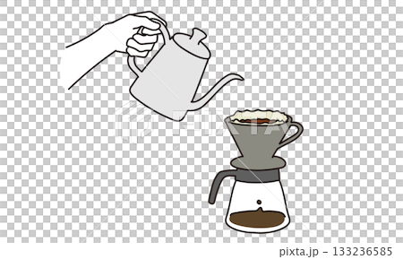 コーヒーをドリップ式で淹れる手元のイラスト 133236585